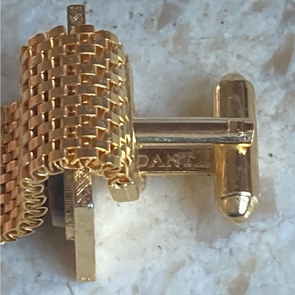 Dante Vintage Tiger Eye Gold Tone Mesh Wrap Around Watch Band Cuff Links - Picture 5 of 5